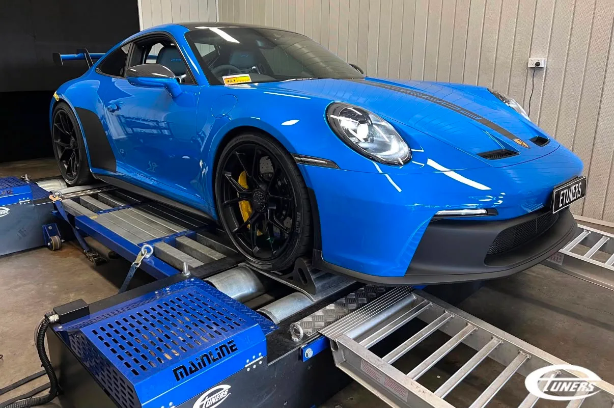 Porsche on the dyno at the Etuners Western Sydney tuning workshop